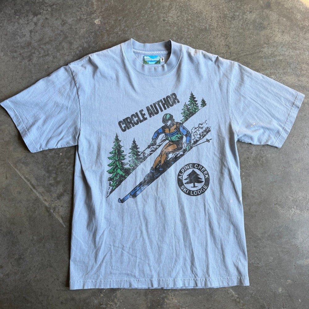 Vintage Circle Author Ski Snowboard Graphic Shirt Powder Lodge Mens Medium 19x28